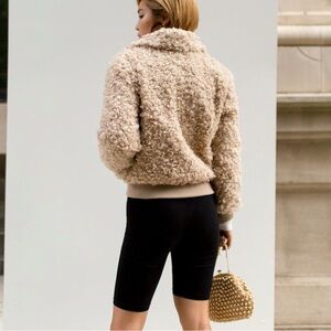 Moon River Beige Faux Fur‎ Teddy Bomber Jacket XS